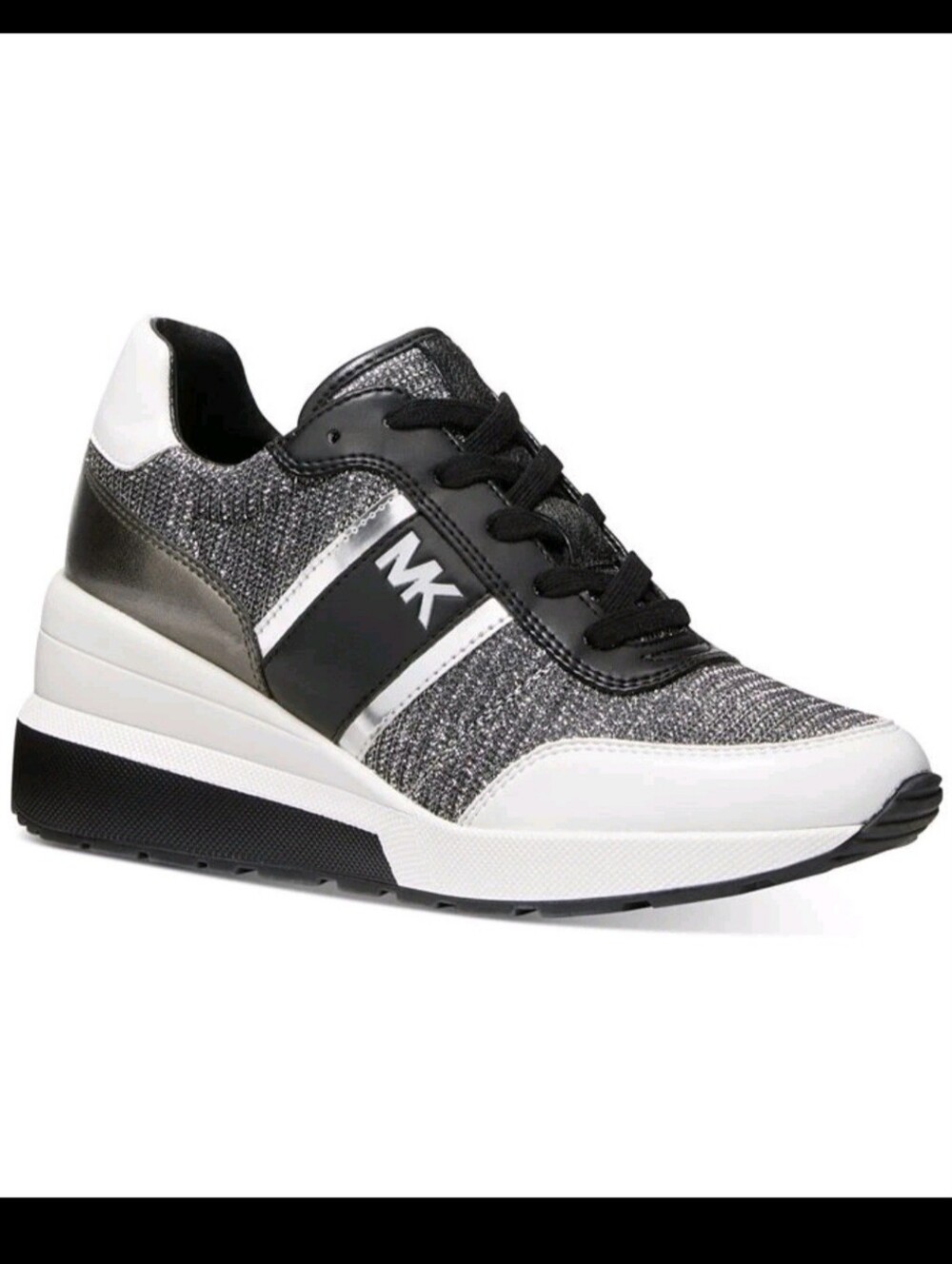 Michael Kors Black White & Silver Wedge Logo Sneaker - Picture 7 of 11